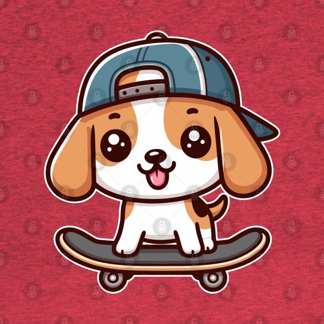 Kawaii Beagle Puppy On Skateboard Cute Skater Dog Lover by Cuteness Klub